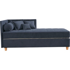Schlafsofa ADA TRENDLINE Kona Sofas Gr. B/H/T: 201 cm x 90,5 cm x 91 cm, Chenille GCP, Armlehne links, blau (blau gcp 106) Einzelsofas 7-Zonen Taschenfederkernmatratze, Zierkissen-Set und Schlummerrollen