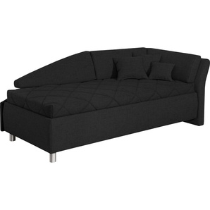 Schlafsofa ADA TRENDLINE Lindsay Sofas Gr. B/H/T: 223 cm x 80 cm x 102 cm, Struktur, Armlehne rechts, schwarz (schwarzblau tmd 10) Einzelsofas Bettkasten, Zierkissen-Set aus: 2 Stk. 40x40cm, 1 30x30cm