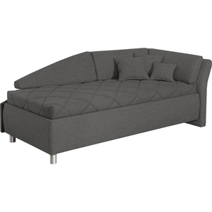 Schlafsofa ADA TRENDLINE Lindsay Sofas Gr. B/H/T: 223 cm x 80 cm x 112 cm, Struktur, Armlehne rechts, grau (blaugrau tmd 39) Einzelsofas Bettkasten, Zierkissen-Set aus: 2 Stk. 40x40cm, 1 30x30cm