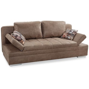 Schlafsofa Armlehnen verstellbar Bettkasten Couch Steppung Antiklederoptik Braun / 15116