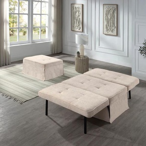 Schlafsofa Finn, beige (creme), B:100cm H:43cm T:70cm, 100% PES, ATLANTIC HOME COLLECTION, Sofas, wandelbar zum Loungesessel, Relaxliege und Gästebett, inkl. Kissen