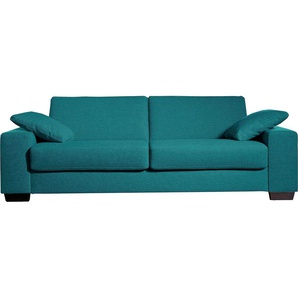 Schlafsofa BALI Norwalk Sofas Gr. 160 cm x 200 cm, Struktur fein, Basic: Gitterrostunterfederung-Kaltschaummatratze, blau (türkis) Einzelsofas