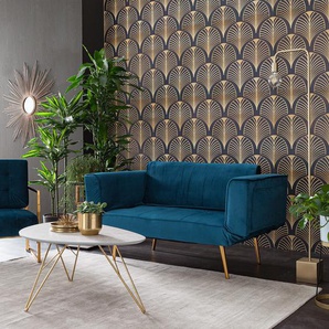 Schlafsofa Behram III Blau/Marineblau Samt 152 x 74 x 74cm Glamour