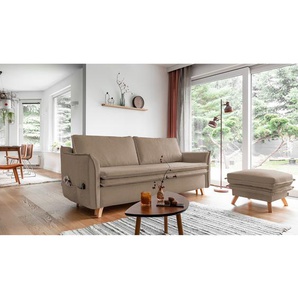 Schlafsofa mit Holzfüßen Braun/Cappuccino Webstoff Neli 225 x 85 x 90cm mit Schlaffunktion Modern
