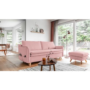 Schlafsofa mit Holzfüßen Pink/Rosa Webstoff Neli 225 x 85 x 90cm mit Schlaffunktion Modern