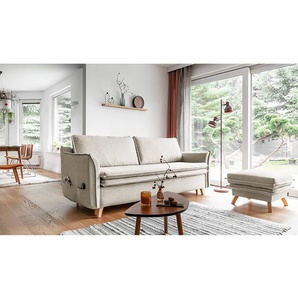 Schlafsofa mit Holzfüßen Beige/Beige Webstoff Neli 225 x 85 x 90cm mit Schlaffunktion Modern