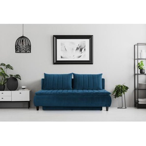 Schlafsofa Cape Charles Blau/Marineblau Samt Ravi 208 x 102 x 95cm Glamour