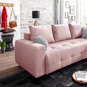 Schlafsofa COLLECTION AB Bella, rosa (rose), B:241cm H:90cm T:94cm, Zierkissen: 100% Polyester, Microfaser PRIMABELLE (100% Polyester), Struktur fein (100% Polyester), Sofas, mit Bettfunktion und Bettkasten, inkl. loser Rücken- und Zierkissen, Topseller