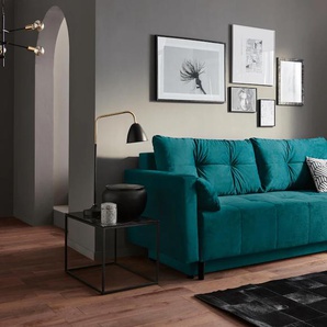 Schlafsofa COLLECTION AB Solar, blau (petrol), B:225cm H:80cm T:86cm, Luxus-Microfaser (100% Polyester), Zierkissen (100% Polyester), Sofas, Bettfunktion, Bettkasten, Federkern und loser Rücken- und Zierkissen, Topseller