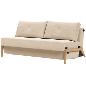 Schlafsofa Beige Stoff Linen 168cm mit Schlaffunktion Eiche Hell Skandi