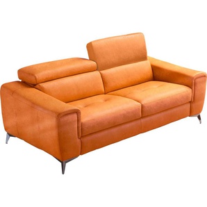 Schlafsofa EGOITALIANO Francine Sofas Gr. B/H/T: 233 cm x 100 cm x 106 cm, Luxus-Microfaser Lederoptik, braun (cognac) Einzelsofas mit Bettfunktion, Kopfteil manuell verstellbar, Metallfüßen