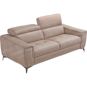 Schlafsofa EGOITALIANO Francine Sofas Gr. B/H/T: 233 cm x 100 cm x 106 cm, Luxus-Microfaser Lederoptik, grau (opal grau) Einzelsofas mit Bettfunktion, Kopfteil manuell verstellbar, Metallfüßen
