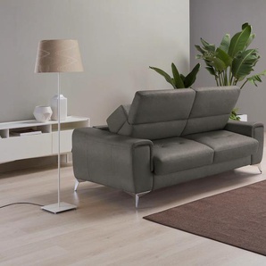 Schlafsofa EGOITALIANO Francine Sofas Gr. B/H/T: 233 cm x 100 cm x 106 cm, Luxus-Microfaser Lederoptik, grau (smoke) Einzelsofas mit Bettfunktion, Kopfteil manuell verstellbar, Metallfüßen