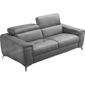 Schlafsofa EGOITALIANO Francine Sofas Gr. B/H/T: 233 cm x 100 cm x 106 cm, Luxus-Microfaser Lederoptik, grau (steingrau) Einzelsofas mit Bettfunktion, Kopfteil manuell verstellbar, Metallfüßen