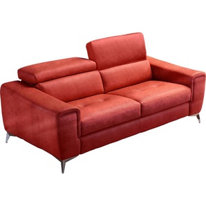 Schlafsofa EGOITALIANO Francine Sofas Gr. B/H/T: 233 cm x 100 cm x 106 cm, Luxus-Microfaser Lederoptik, rot (marsala) Einzelsofas mit Bettfunktion, Kopfteil manuell verstellbar, Metallfüßen