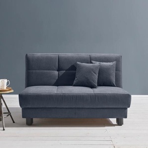 Schlafsofa ELL + Tilda Sofas Gr. B/H/T: 145 cm x 90 cm x 100 cm, Flachgewebe, Gel-Sandwichpolster, mit Relaxfunktion, blau (dunkelblau) Einzelsofas Breite 145 cm, inkl. 2 Zierkissen