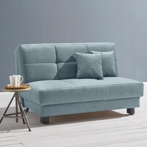 Schlafsofa ELL + Tilda Sofas Gr. B/H/T: 145 cm x 90 cm x 100 cm, Flachgewebe, Gel-Sandwichpolster, mit Relaxfunktion, blau (hellblau) Einzelsofas Breite 145 cm, inkl. 2 Zierkissen