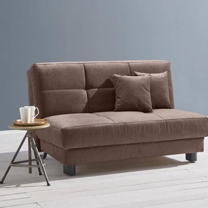 Schlafsofa ELL + Tilda Sofas Gr. B/H/T: 145 cm x 90 cm x 100 cm, Flachgewebe, Gel-Sandwichpolster, mit Relaxfunktion, braun (dunkelbraun) Einzelsofas Breite 145 cm, inkl. 2 Zierkissen