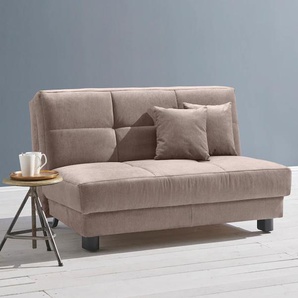 Schlafsofa ELL + Tilda Sofas Gr. B/H/T: 145 cm x 90 cm x 100 cm, Flachgewebe, Gel-Sandwichpolster, mit Relaxfunktion, braun (schlamm) Einzelsofas Breite 145 cm, inkl. 2 Zierkissen