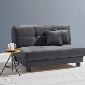 Schlafsofa ELL + Tilda Sofas Gr. B/H/T: 145 cm x 90 cm x 100 cm, Flachgewebe, Gel-Sandwichpolster, mit Relaxfunktion, grau (grau, blau) Einzelsofas Breite 145 cm, inkl. 2 Zierkissen