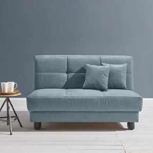 Schlafsofa ELL + Tilda Sofas Gr. B/H/T: 145 cm x 90 cm x 100 cm, Flachgewebe, Kaltschaum, mit Relaxfunktion, blau (hellblau) Einzelsofas Breite 145 cm, inkl. 2 Zierkissen