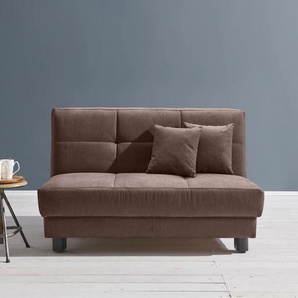 Schlafsofa ELL + Tilda Sofas Gr. B/H/T: 145 cm x 90 cm x 100 cm, Flachgewebe, Kaltschaum, mit Relaxfunktion, braun (dunkelbraun) Einzelsofas Breite 145 cm, inkl. 2 Zierkissen