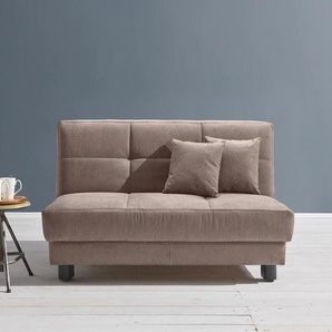 Schlafsofa ELL + Tilda Sofas Gr. B/H/T: 145 cm x 90 cm x 100 cm, Flachgewebe, Kaltschaum, mit Relaxfunktion, braun (schlamm) Einzelsofas Breite 145 cm, inkl. 2 Zierkissen