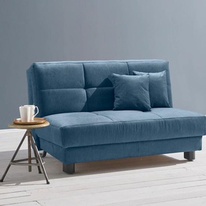 Schlafsofa ELL + Tilda Sofas Gr. B/H/T: 145 cm x 90 cm x 100 cm, Flachgewebe, Kaltschaum, ohne Relaxfunktion, blau Einzelsofas Breite 145 cm, inkl. 2 Zierkissen