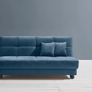 Schlafsofa ELL + Tilda Sofas Gr. B/H/T: 185 cm x 90 cm x 100 cm, Flachgewebe, Gel-Sandwichpolster, ohne Relaxfunktion, blau Einzelsofas Breite 185 cm, inkl. 2 Zierkissen