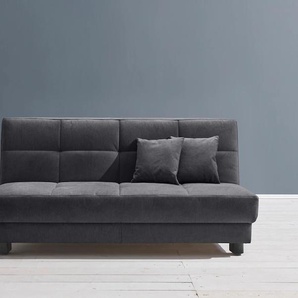 Schlafsofa ELL + Tilda Sofas Gr. B/H/T: 185 cm x 90 cm x 100 cm, Flachgewebe, Gel-Sandwichpolster, ohne Relaxfunktion, grau (grau, blau) Einzelsofas Breite 185 cm, inkl. 2 Zierkissen