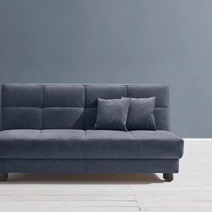 Schlafsofa ELL + Tilda Sofas Gr. B/H/T: 185 cm x 90 cm x 100 cm, Flachgewebe, Kaltschaum, ohne Relaxfunktion, blau (dunkelblau) Einzelsofas Breite 185 cm, inkl. 2 Zierkissen