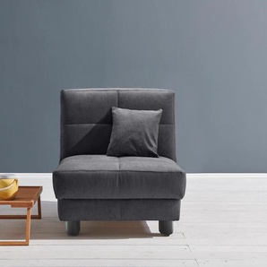Schlafsofa ELL + Tilda Sofas Gr. B/H/T: 85 cm x 90 cm x 100 cm, Flachgewebe, Gel-Sandwichpolster, mit Relaxfunktion, grau (grau, blau) Einzelsofas Breite 85 cm, inkl. 1 Zierkissen