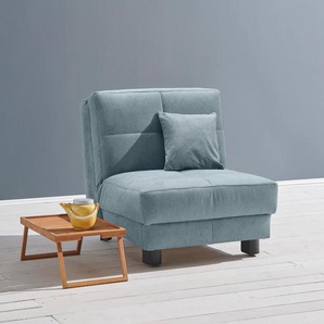 Schlafsofa ELL + Tilda Sofas Gr. B/H/T: 85 cm x 90 cm x 100 cm, Flachgewebe, Kaltschaum, mit Relaxfunktion, blau (hellblau) Einzelsofas Breite 85 cm, inkl. 1 Zierkissen