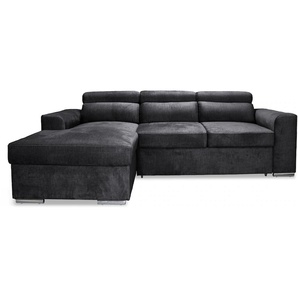 Schlafsofa GEPADE Bastian Sofas Gr. B/H/T: 242 cm x 80 cm x 170 cm, Samtvelours, Recamiere links, schwarz Einzelsofas mit großzügigem Bettkasten und verstellbaren Kopfstützen