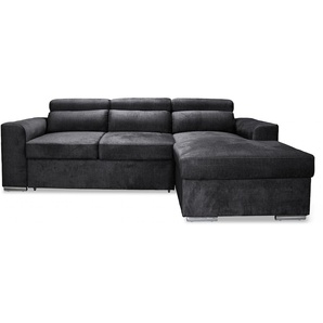 Schlafsofa GEPADE Bastian Sofas Gr. B/H/T: 242 cm x 80 cm x 170 cm, Samtvelours, Recamiere rechts, schwarz Einzelsofas mit großzügigem Bettkasten und verstellbaren Kopfstützen