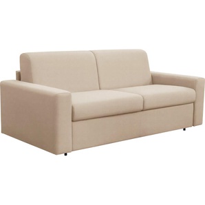Schlafsofa NIAS ITALIA Bari Sofas Gr. B/H/T: 198 cm x 86 cm x 100 cm, Luxus-Microfaser in Lederoptik, beige Einzelsofas inklusive Matratze und klappbaren Bettunterbau, Liegefläche 140208 cm
