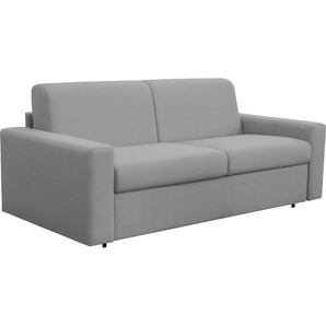 Schlafsofa NIAS ITALIA Bari Sofas Gr. B/H/T: 198 cm x 86 cm x 100 cm, Luxus-Microfaser in Lederoptik, grau (ash) Einzelsofas inklusive Matratze und klappbaren Bettunterbau, Liegefläche 140208 cm