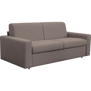 Schlafsofa NIAS ITALIA Bari Sofas Gr. B/H/T: 198 cm x 86 cm x 100 cm, Luxus-Microfaser in Lederoptik, grau (elephant) Einzelsofas inklusive Matratze und klappbaren Bettunterbau, Liegefläche 140208 cm