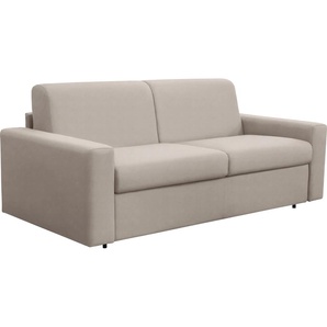 Schlafsofa NIAS ITALIA Bari Sofas Gr. B/H/T: 198 cm x 86 cm x 100 cm, Luxus-Microfaser in Lederoptik, grau (hell grau) Einzelsofas inklusive Matratze und klappbaren Bettunterbau, Liegefläche 140208 cm
