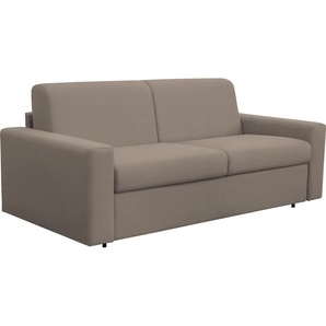 Schlafsofa NIAS ITALIA Bari Sofas Gr. B/H/T: 198 cm x 86 cm x 100 cm, Luxus-Microfaser in Lederoptik, grau (taupe) Einzelsofas inklusive Matratze und klappbaren Bettunterbau, Liegefläche 140208 cm