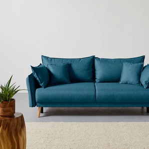 Schlafsofa HOME AFFAIRE Granbo Sofas Gr. B/H/T: 228 cm x 95 cm x 104 cm, Struktur fein, mit Bettfunktion-mit Bettkasten, blau (petrol) Einzelsofas