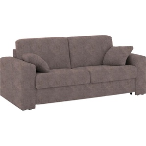 Schlafsofa HOME AFFAIRE Roma Sofas Gr. B/H/T: 200 cm x 85 cm x 100 cm, Luxus-Microfaser Lederoptik, Breite 200 cm, braun (schlamm) Einzelsofas Dauerschlaffunktion, mit Unterfederung, Lattenrost, Matratze