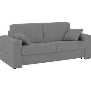 Schlafsofa HOME AFFAIRE Roma Sofas Gr. B/H/T: 200 cm x 85 cm x 100 cm, Luxus-Microfaser Lederoptik, Breite 200 cm, grau (hellgrau) Einzelsofas Dauerschlaffunktion, mit Unterfederung, Lattenrost, Matratze