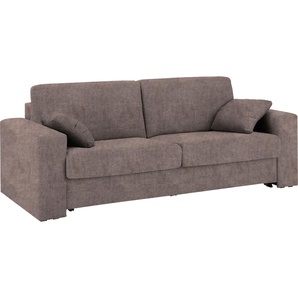 Schlafsofa HOME AFFAIRE Roma Sofas Gr. B/H/T: 220 cm x 85 cm x 100 cm, Luxus-Microfaser Lederoptik, Breite 220 cm, braun (schlamm) Einzelsofas Dauerschlaffunktion, mit Unterfederung, Lattenrost, Matratze