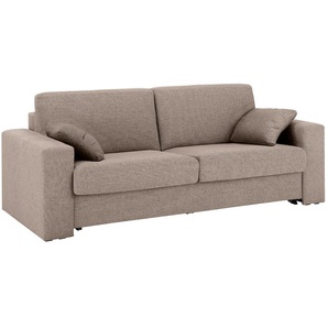 Schlafsofa HOME AFFAIRE Roma Sofas Gr. B/H/T: 220 cm x 85 cm x 100 cm, Struktur fein, Breite 220 cm, braun (cappuccino) Einzelsofas Dauerschlaffunktion, mit Unterfederung, Lattenrost, Matratze