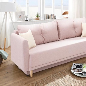 Schlafsofa HOME AFFAIRE Scandic Sofas Gr. B/H/T: 225 cm x 93 cm x 86 cm, Struktur fein, rosa (rosé) Einzelsofas