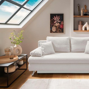 Schlafsofa INOSIGN Altona Sofas Gr. B/H/T: 208 cm x 83 cm x 98 cm, Luxus-Microfaser Teddyoptik, weiß Einzelsofas