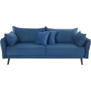 Schlafsofa INOSIGN Asra Sofas Gr. B/H/T: 228 cm x 95 cm x 104 cm, Samtvelours, mit Bettfunktion-mit Bettkasten, blau (marineblau, blau) Einzelsofas