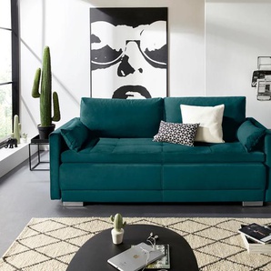 Schlafsofa INOSIGN Berlin Sofas Gr. B/H/T: 222 cm x 99 cm x 98 cm, Material Bezugsstoff, Funktion, blau (petrol) Einzelsofas