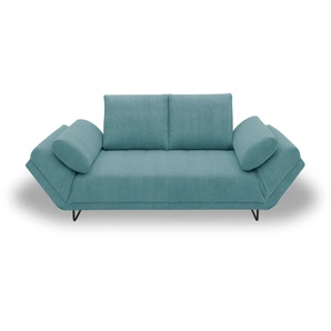 Schlafsofa INOSIGN Jadelyn mit klappbaren Armlehnen Sofas Gr. B/T: 250 cm x 97 cm, Cord, blau (türkis) Einzelsofas